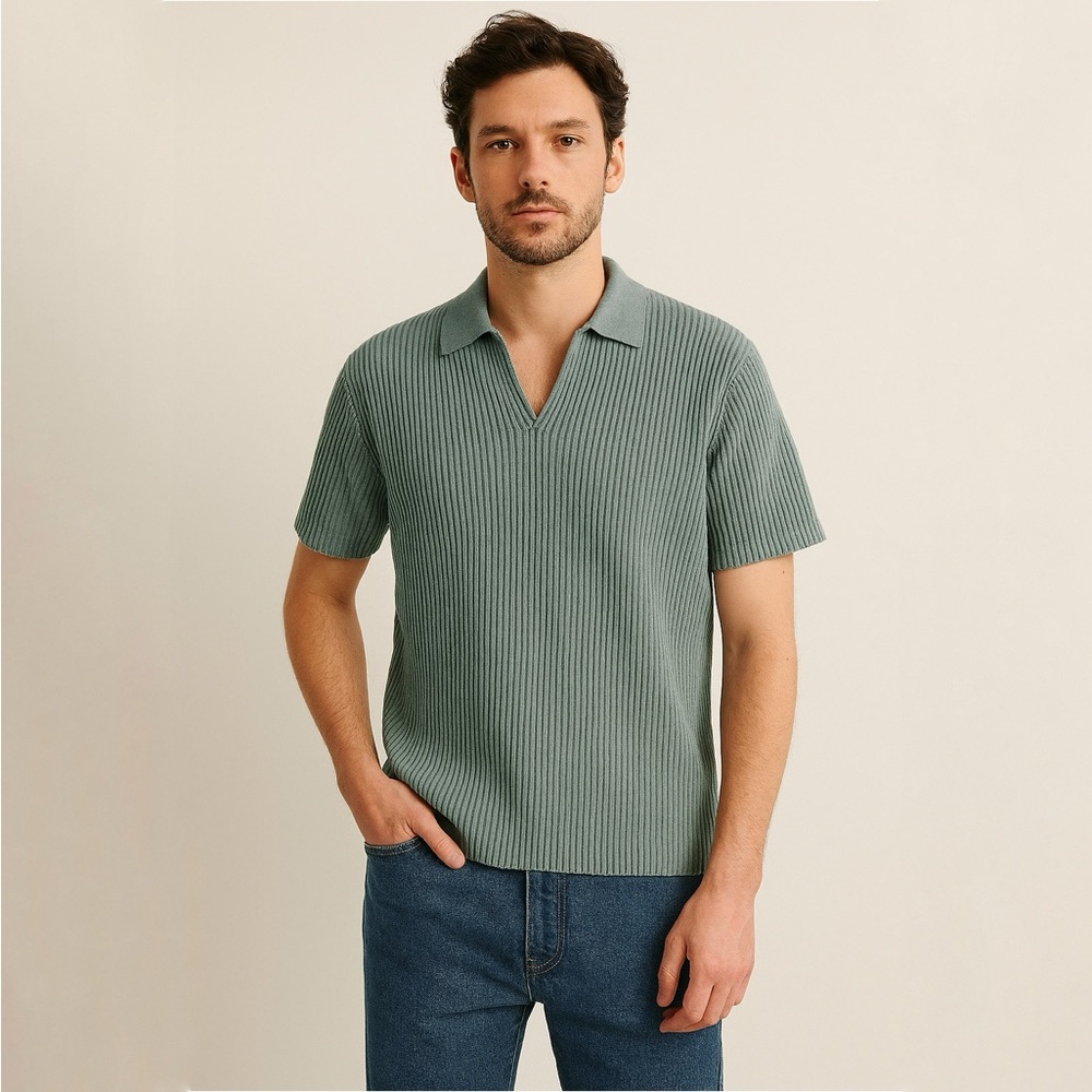 NWT Abercrombie & Fitch Plisse Pleated Johnny Collar Sweater Polo Shirt Size S